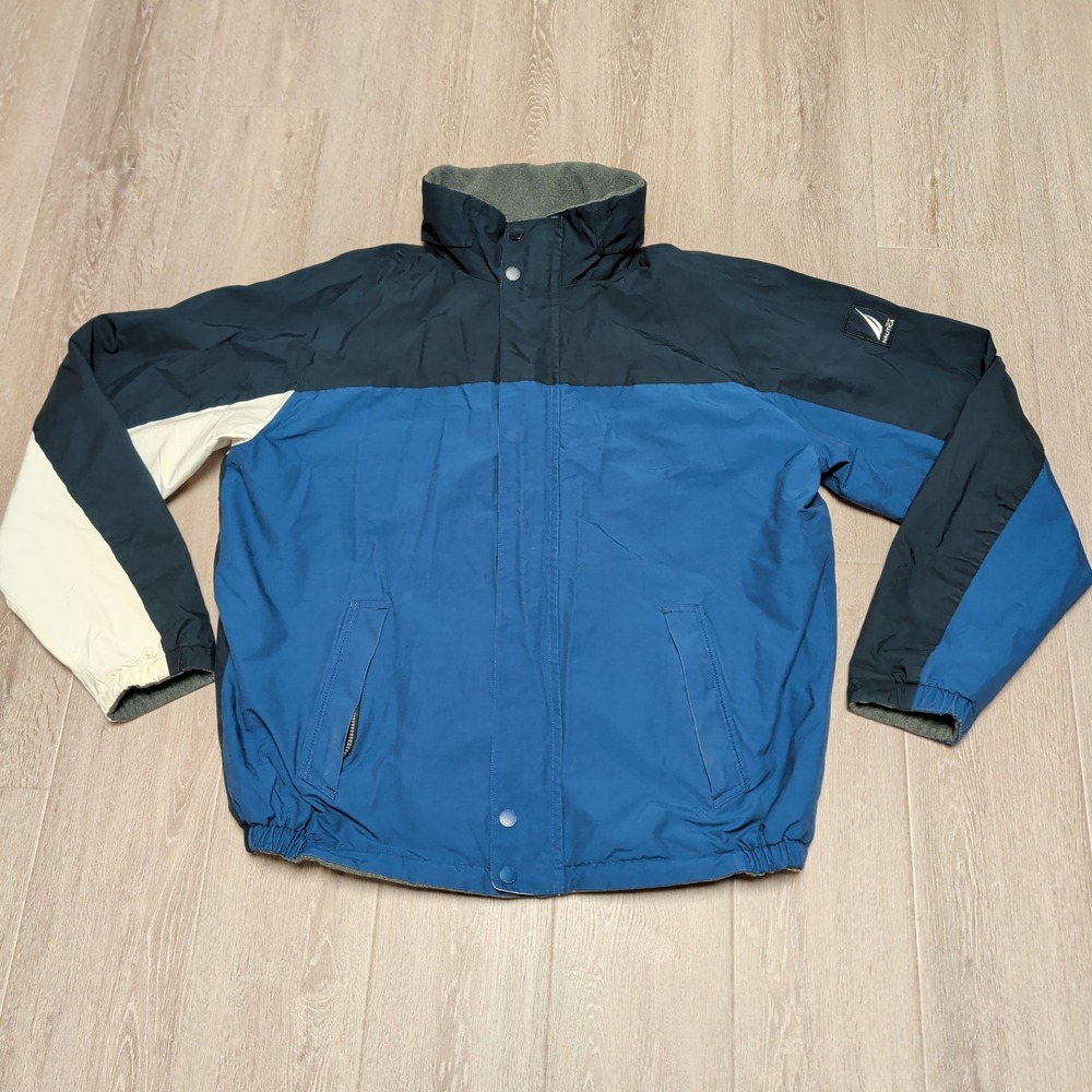 Vintage Nautica Reversible Sailing Jacket Mens 2XLT Blue Colorblock Fleece Lined